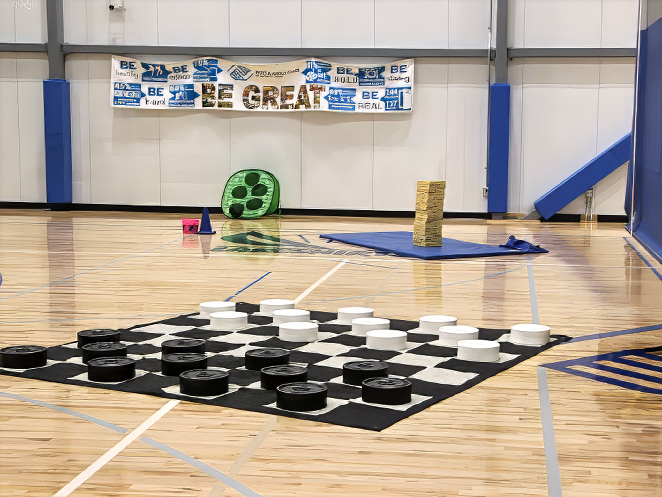 Rental space • Gymnasium with games (chess, Jenga, bag toss) at Boys & Girls Club Detroit Lakes, MN