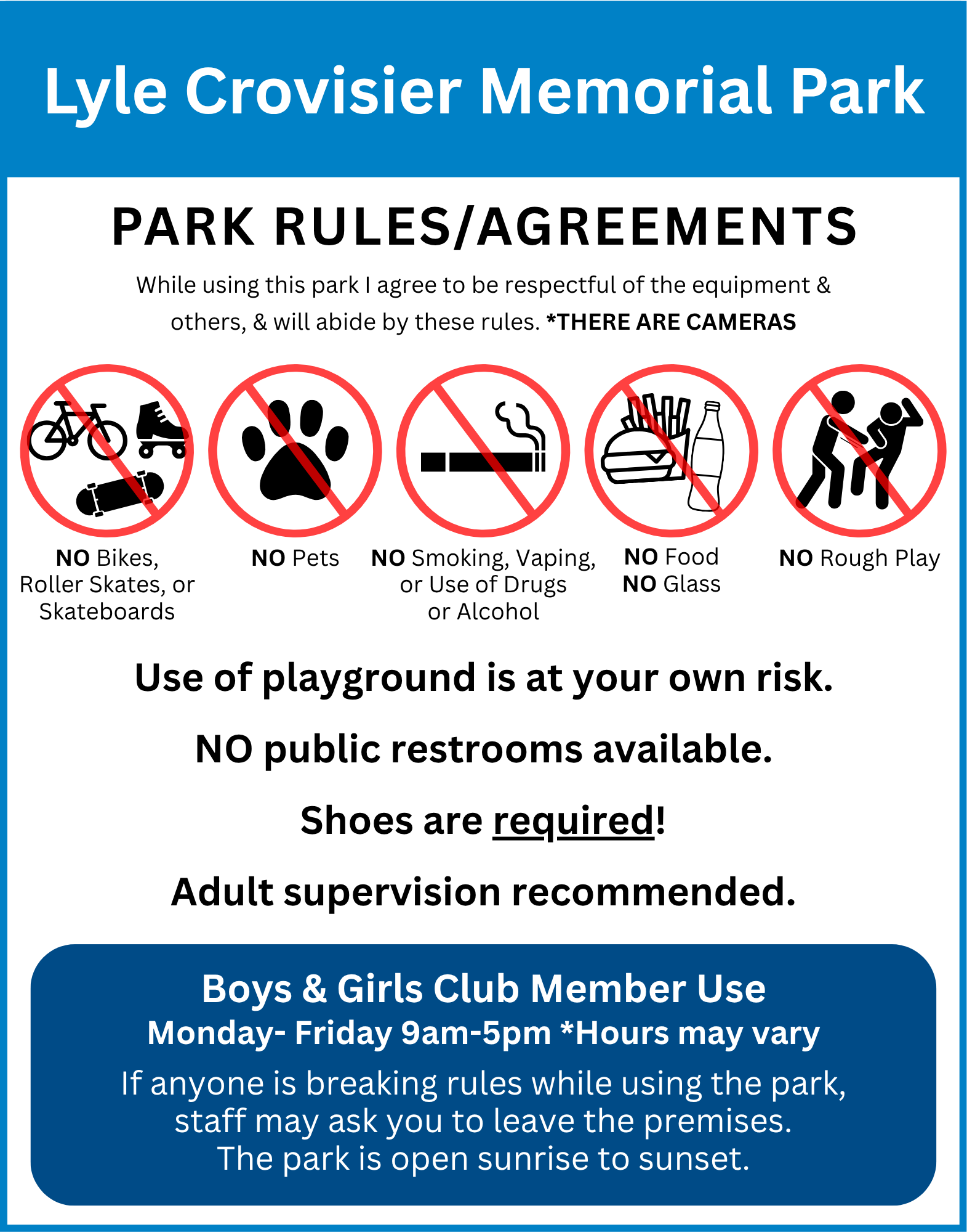 Lyle Crovisier Memorial Park - Park Rules/Agreements